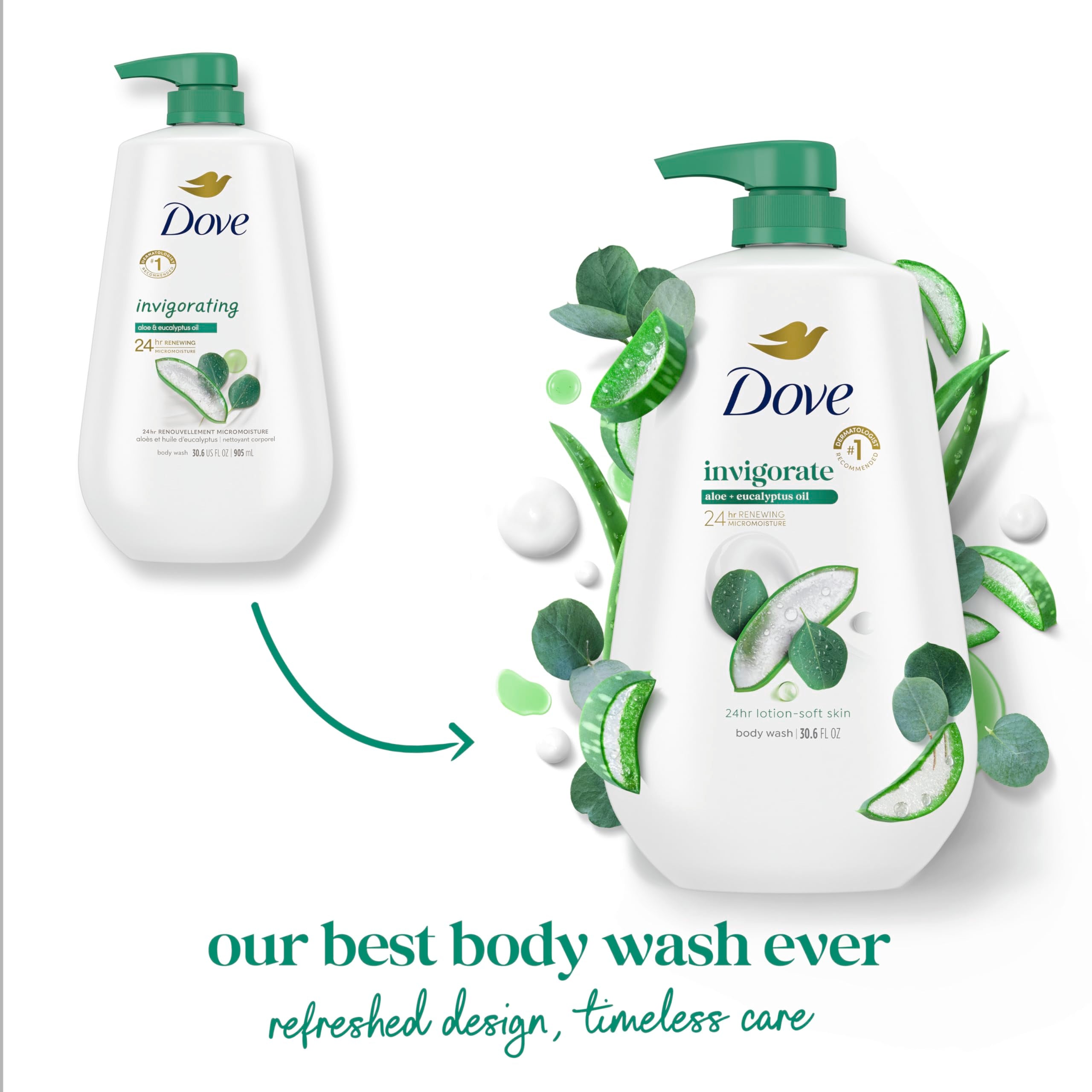 Dove gel de ducha energizante con microgotas hidratantes para piel suave y nutrida.