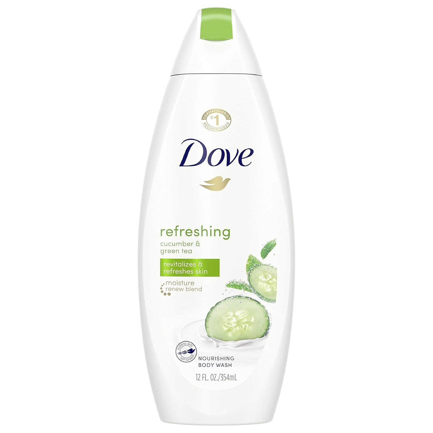 Dove gel de ducha Pepino y Té Verde, envase doble para uso diario.
