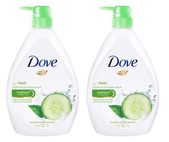 Dove Go Fresh Nourishing Body Wash bottle pouring with cucumber-green aroma for refreshing cleanse