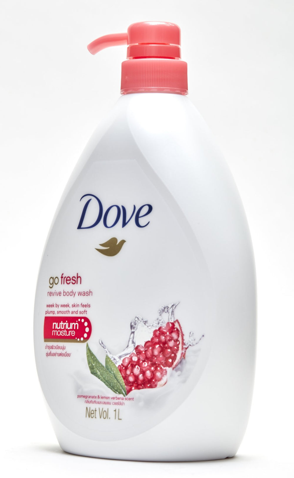 Dove Go Fresh Revive bottle on dispense shows easy access to daily cleansing.