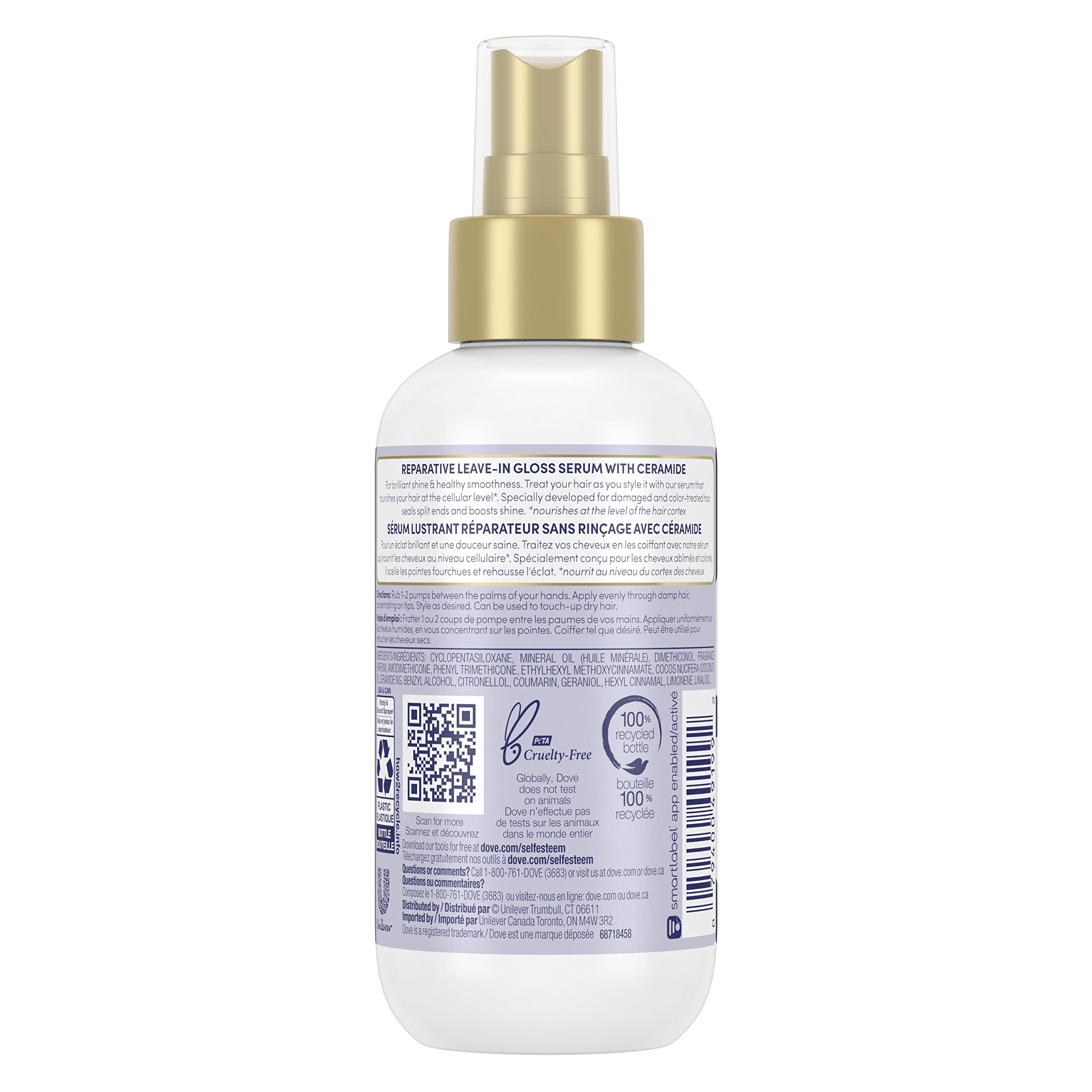 Dove Hair Therapy Leave-In Spray Dispense showing quick, convenient styling support.