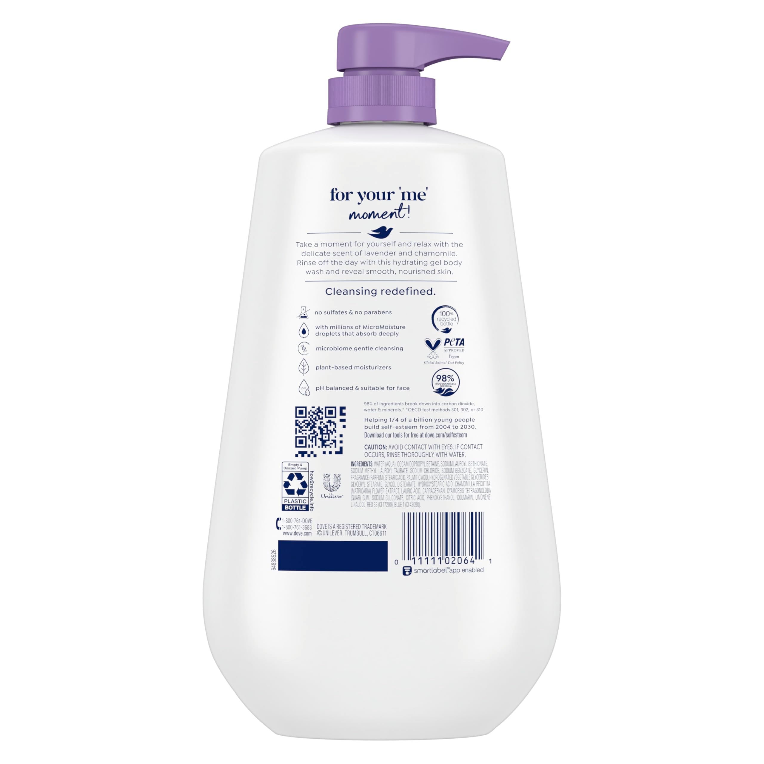 Dove Hidratación 24h, microgotas hidratantes para piel suave todo el día.