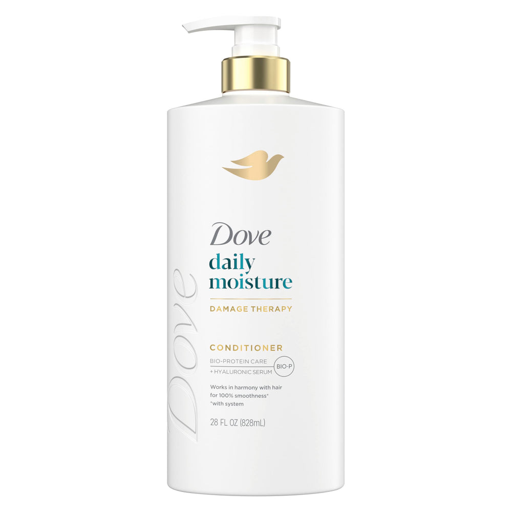 Dove Hidratación Diaria: botella en primer plano para cabello seco suave desde el primer uso