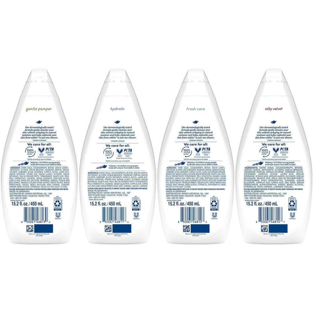 Dove Hydrate bottle — creamy lather delivering lasting skin hydration.