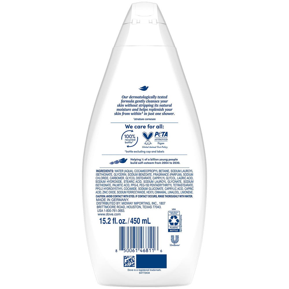 Dove Hydrate rich lather demonstrates gentle cleansing and moisturization