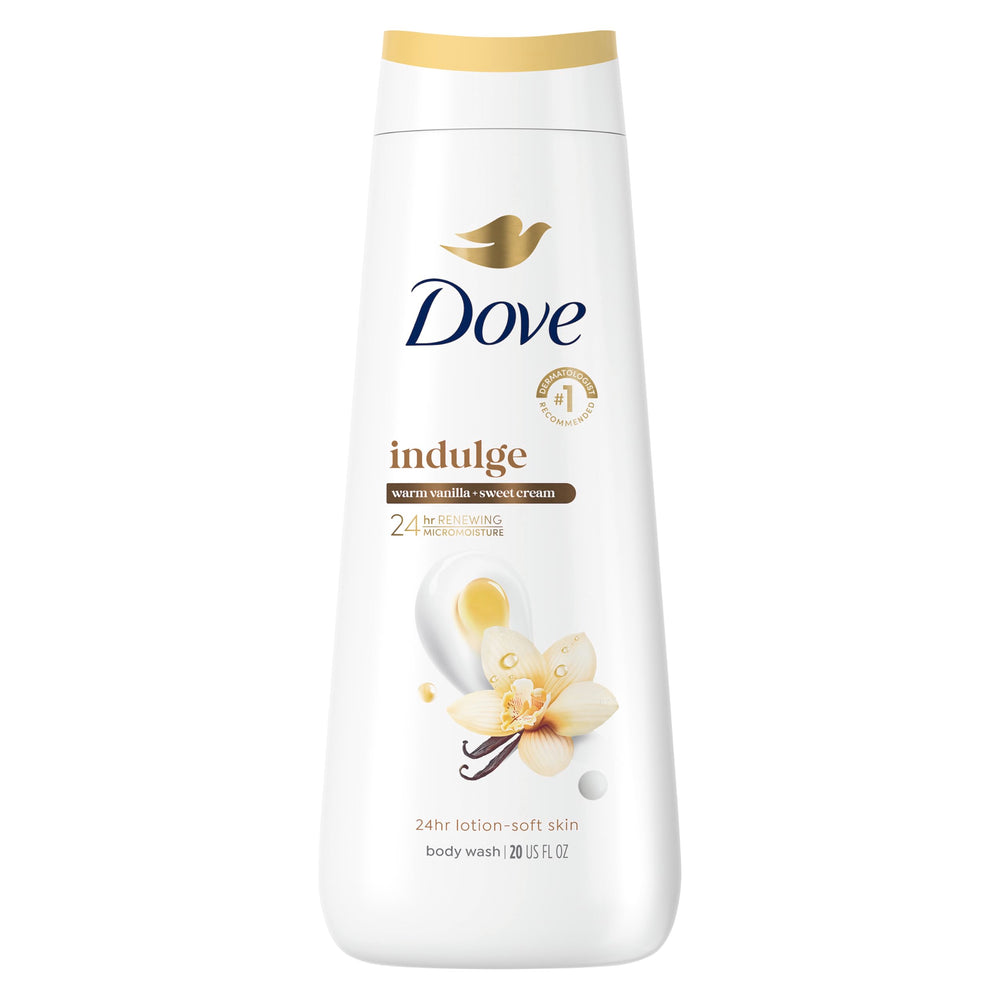 Dove Indulge Ducha Corporal con vainilla cálida para piel suave y nutrida.