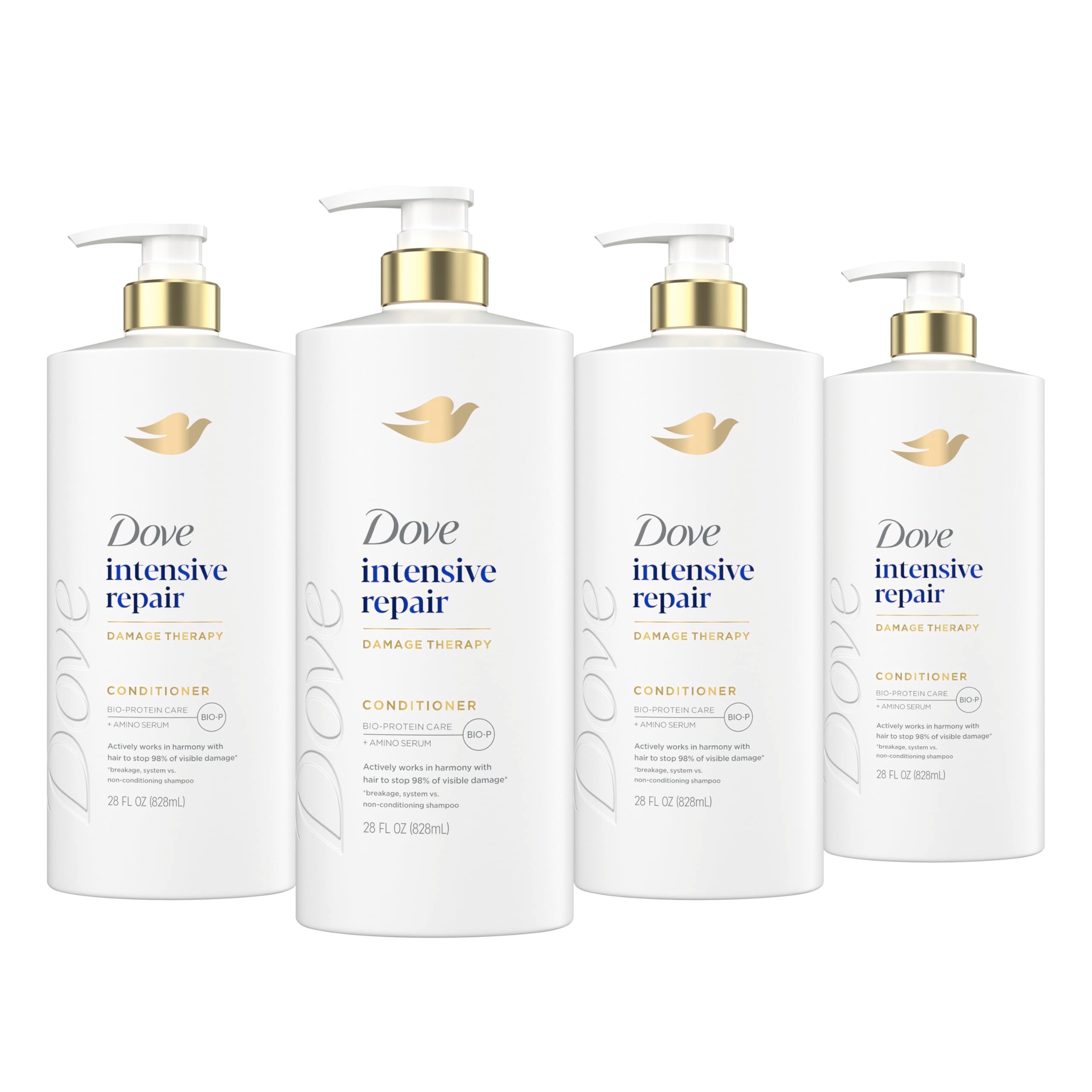Dove Intensive Repair conditioner 28oz bottle boosts strength for damaged hair.