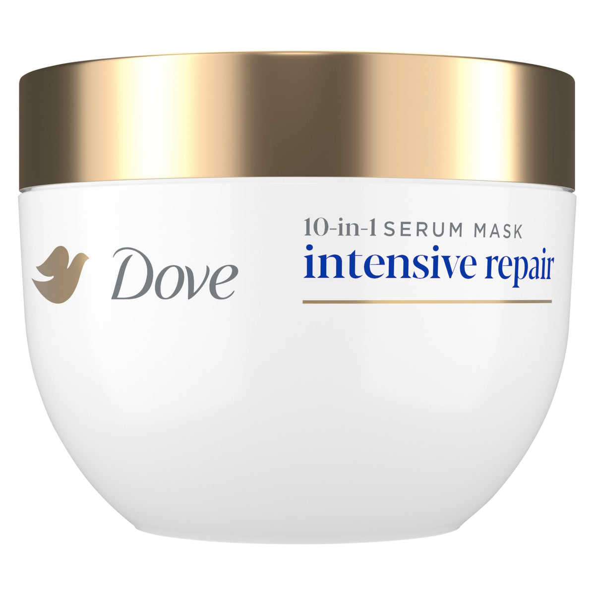 Dove Intensive Repair: mascarilla en bote derramando, cuidado nutritivo para cabello dañado