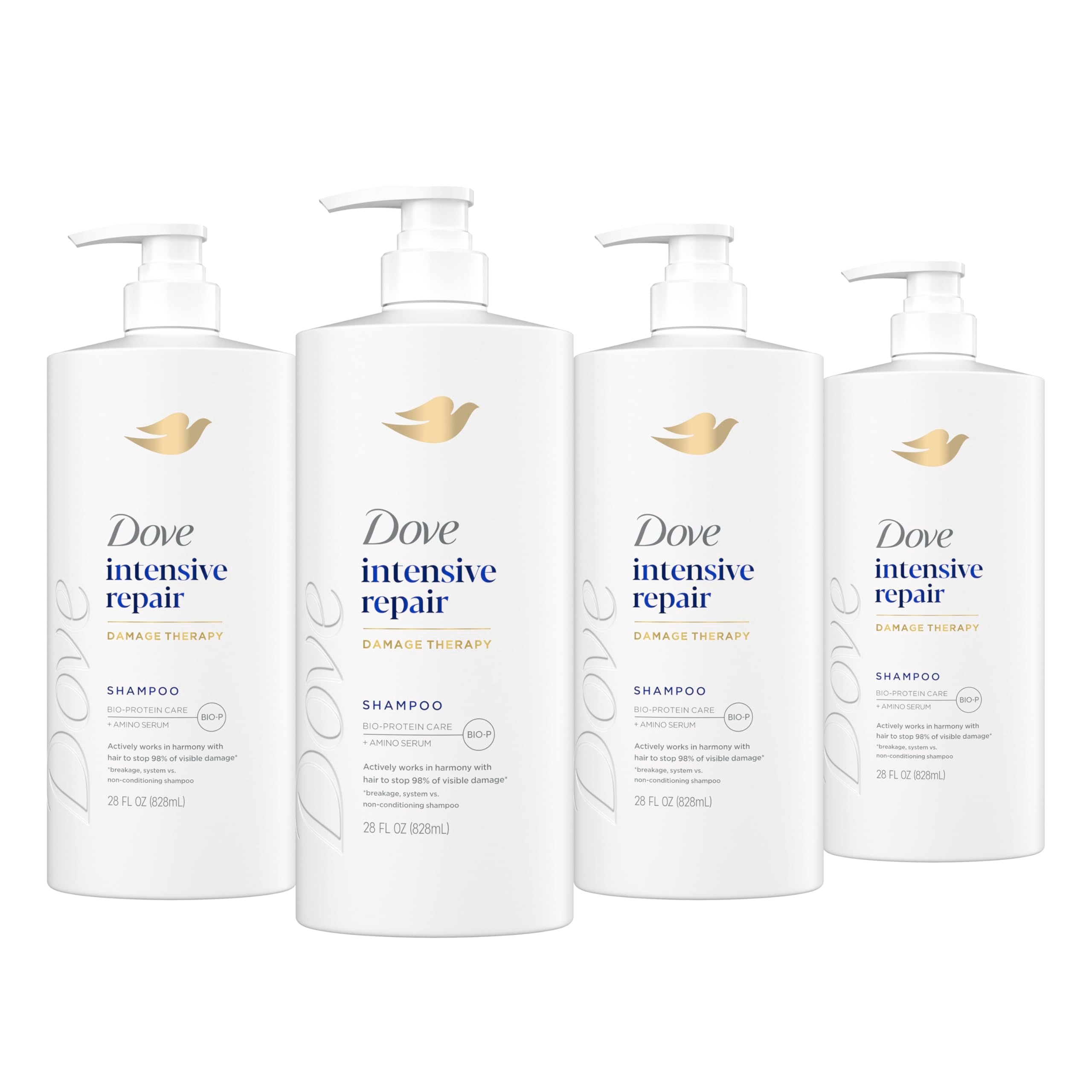 Dove Intensive Repair shampoo bottle showing stronger, more resilient hair.