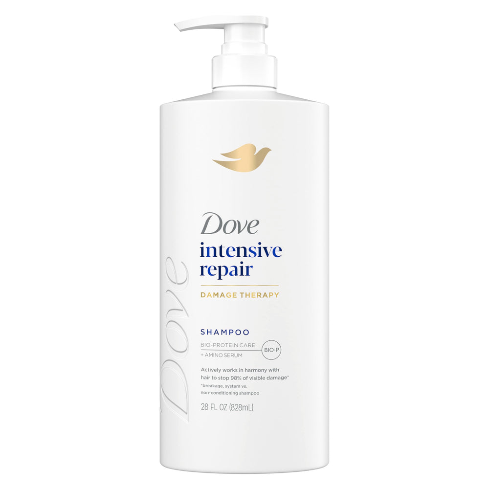 Champú Dove Intensive Repair para cabello dañado: fortalece desde la primera lavada.