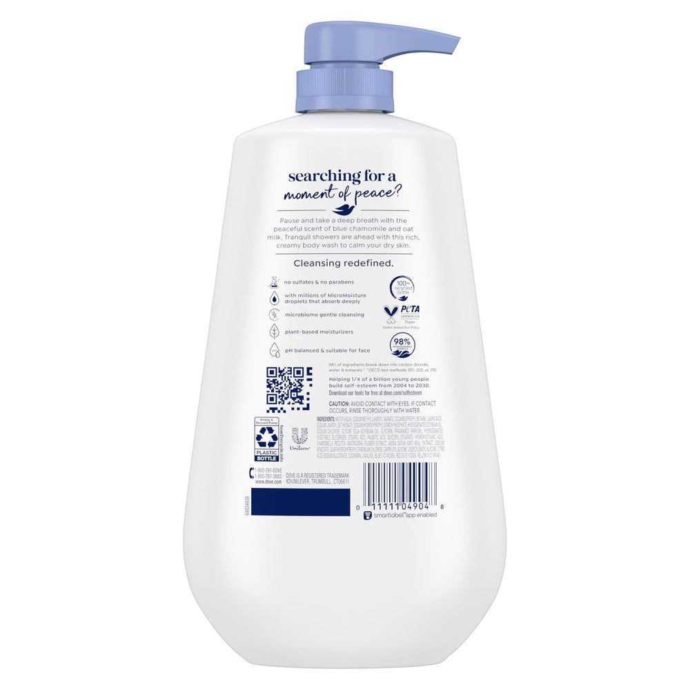 Dove jabón corporal de textura cremosa ofrece limpieza suave y humectación.