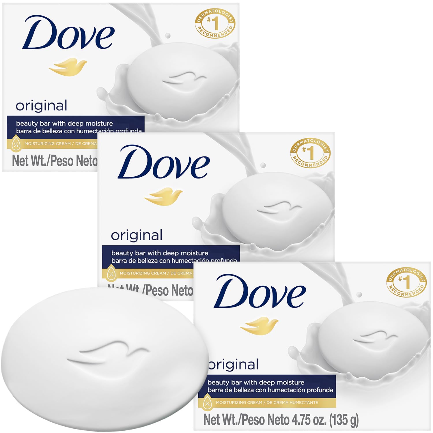 Dove Original Beauty Bar en paquete de 3, ideal para rutina diaria