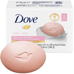 Dove Jabón Rosa: conjunto de 4 barras para rostro, cuerpo y manos, hidratación suave.