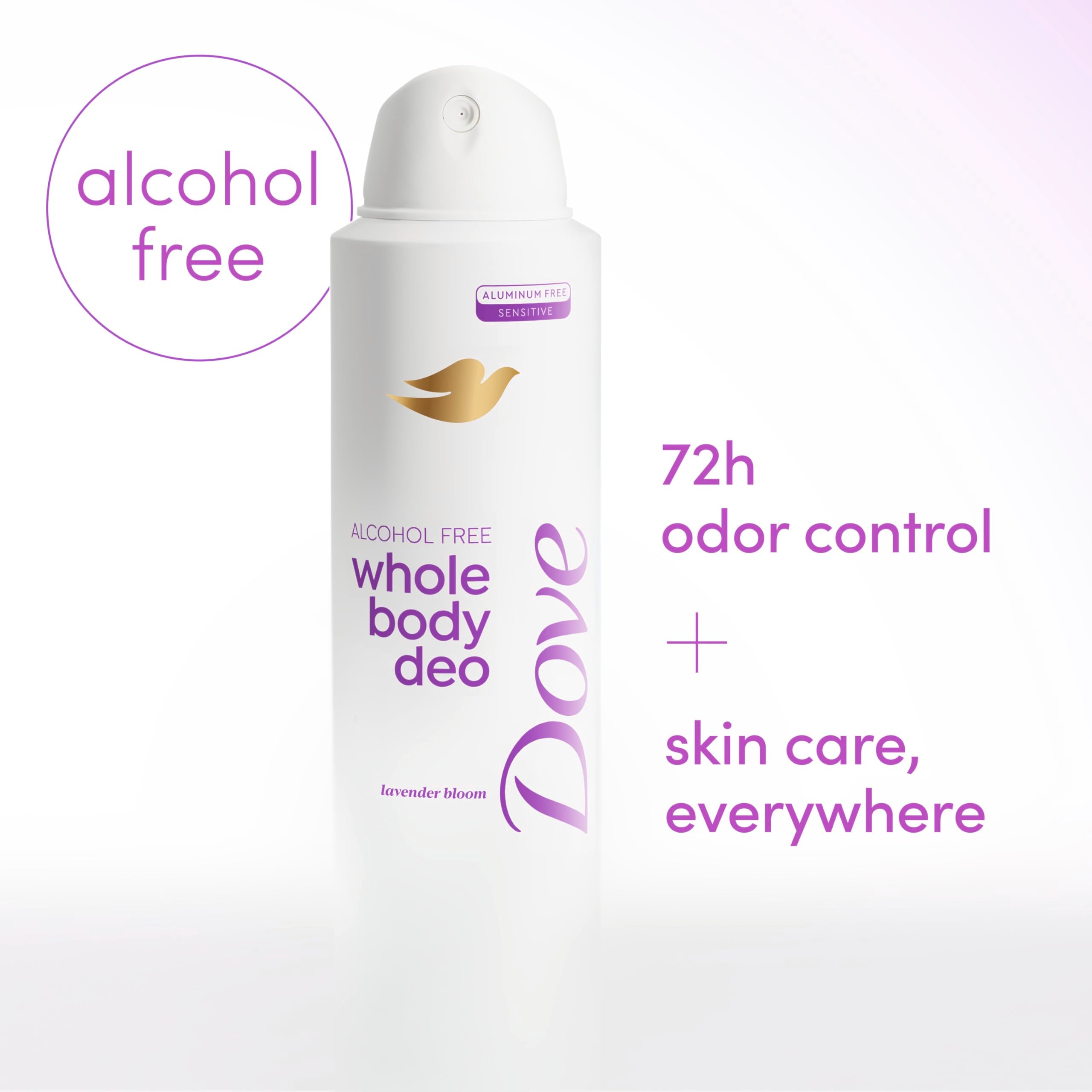 Dove Lavender Bloom aplicador en spray para uso cómodo.