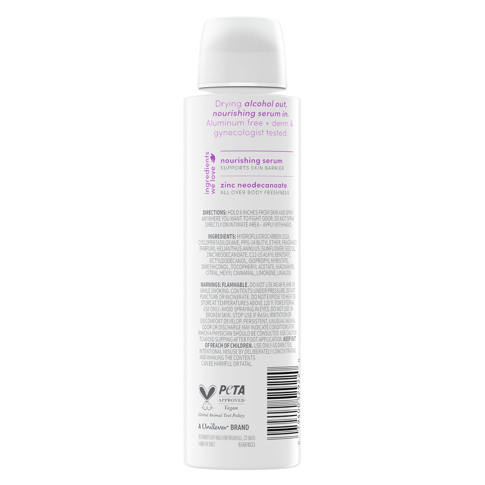 Dove Lavender Bloom etiqueta de 72 horas, protección duradera.