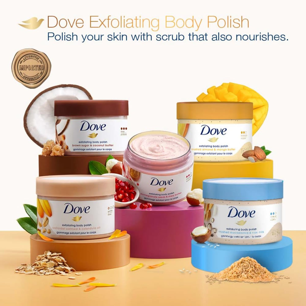 Finished look: silky, hydrated skin after using Dove scrub.
