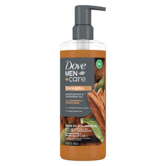 DOVE MEN + CARE 2 en 1 en botella con aroma a sándalo para cabello con cuerpo.