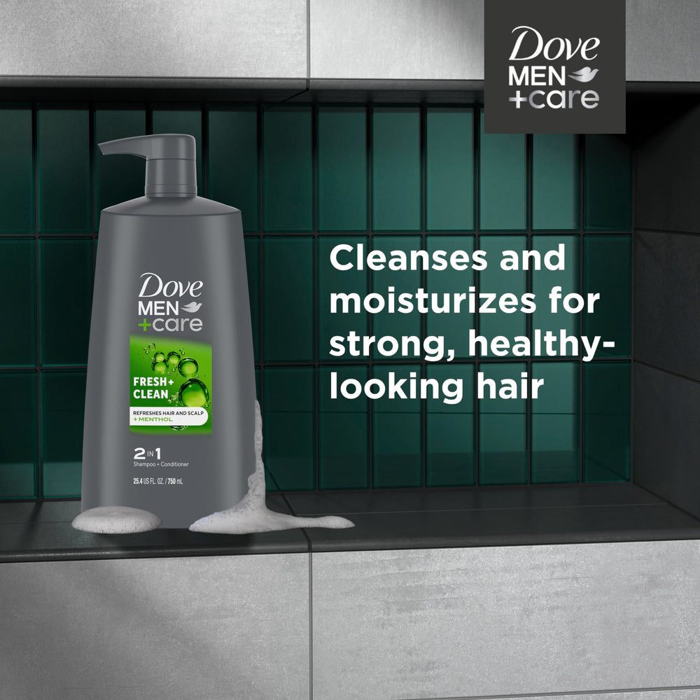 3 oz travel-size Dove Men+Care 2-in-1 shampoo for on-the-go
