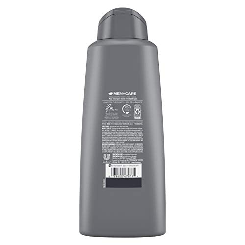 Dove Men Care 2in1 bottle close-up highlights citrus scent for daily freshness.
