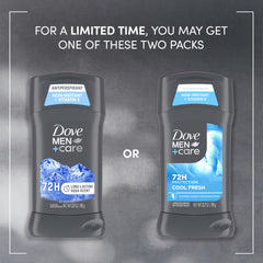 Visual cue of 72-hour protection from Dove Men+Care Cool Fresh.