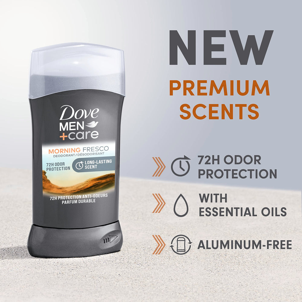 Dove Men+Care aluminum-free formula highlights skin-friendly protection during long days.