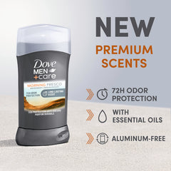 Dove Men+Care aluminum-free formula highlights skin-friendly protection during long days.