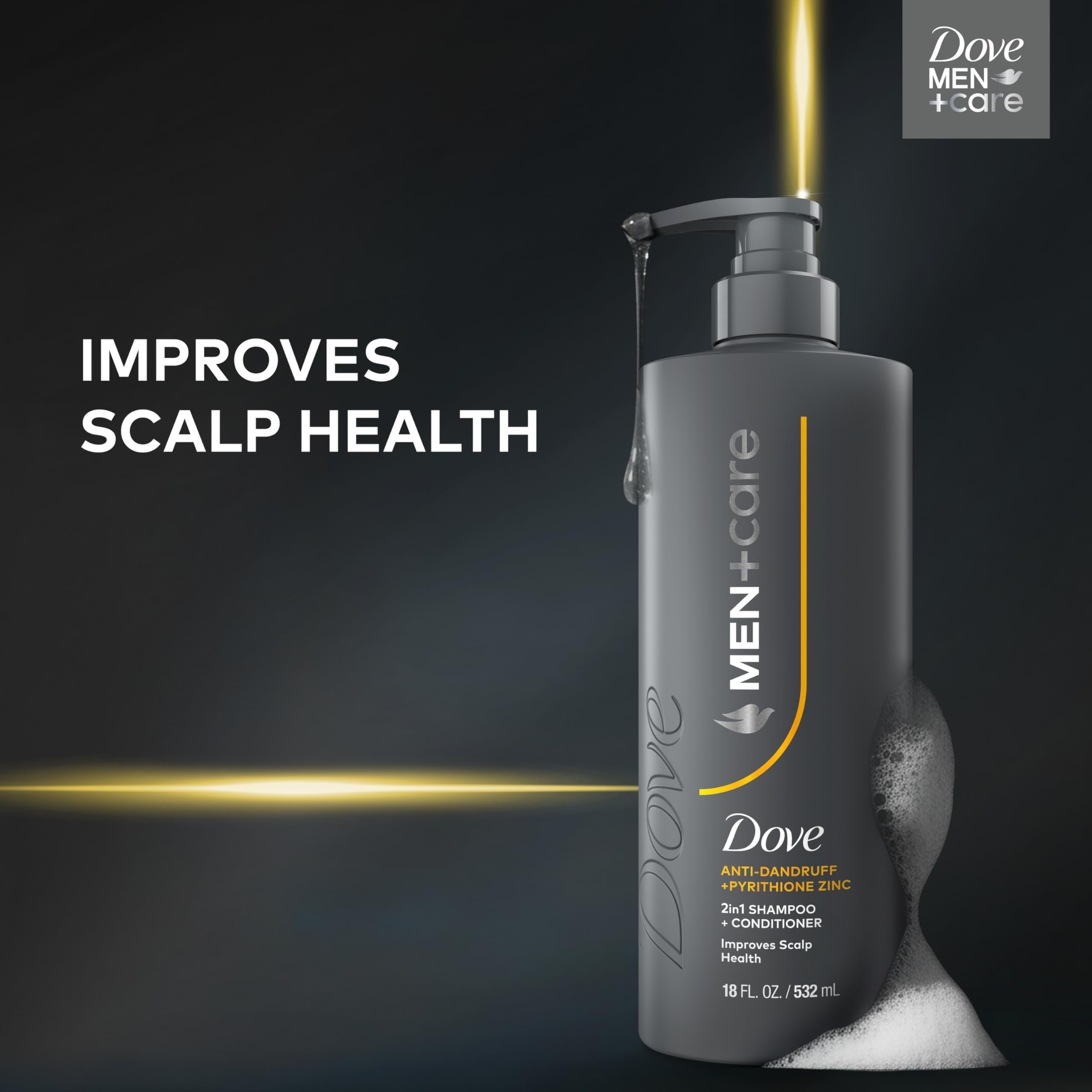 DOVE MEN+CARE botella con aroma a pino-cítrico; sensación fresca.