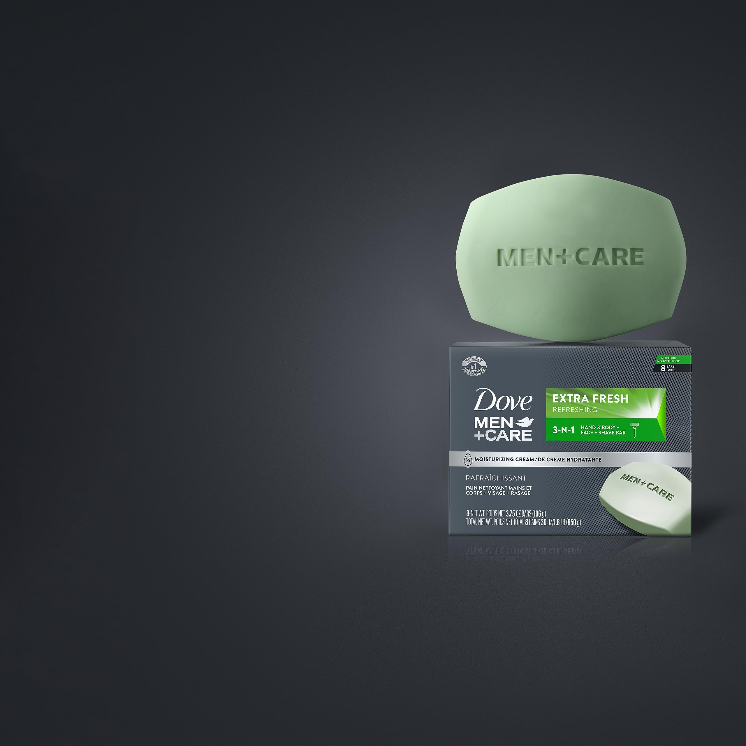 Uso tres en uno Dove Men+Care para cuerpo, cara y afeitado.