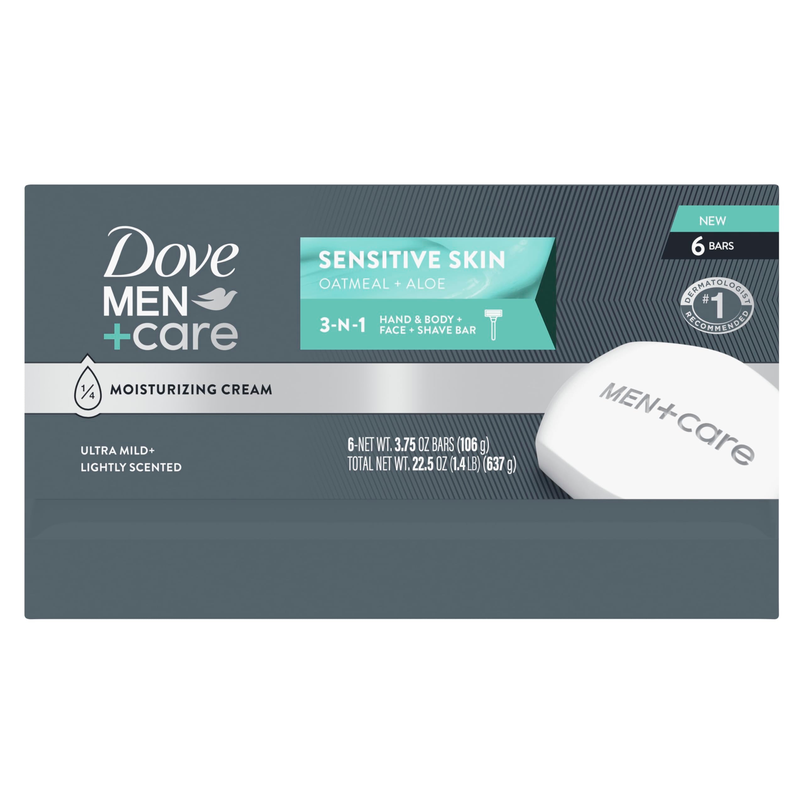 DOVE MEN + CARE barra hidratante 24h para piel sensible y seca.