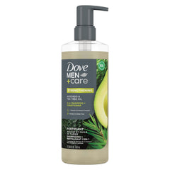 Dove Men+Care: botella 2 en 1 con aguacate y árbol de té para cabello más fuerte.