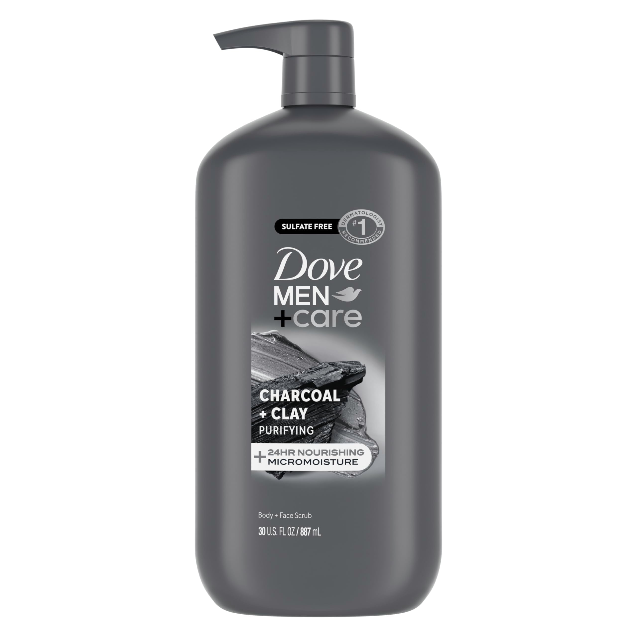 DOVE MEN+CARE botella carbón arcilla para exfoliar cara y cuerpo.