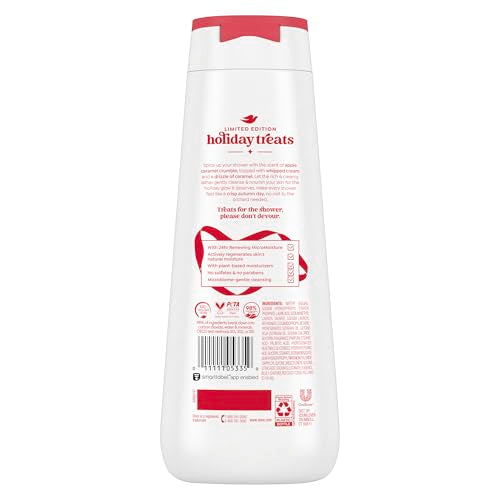Botella de gel ducha Dove en escena navideña con aroma festivo