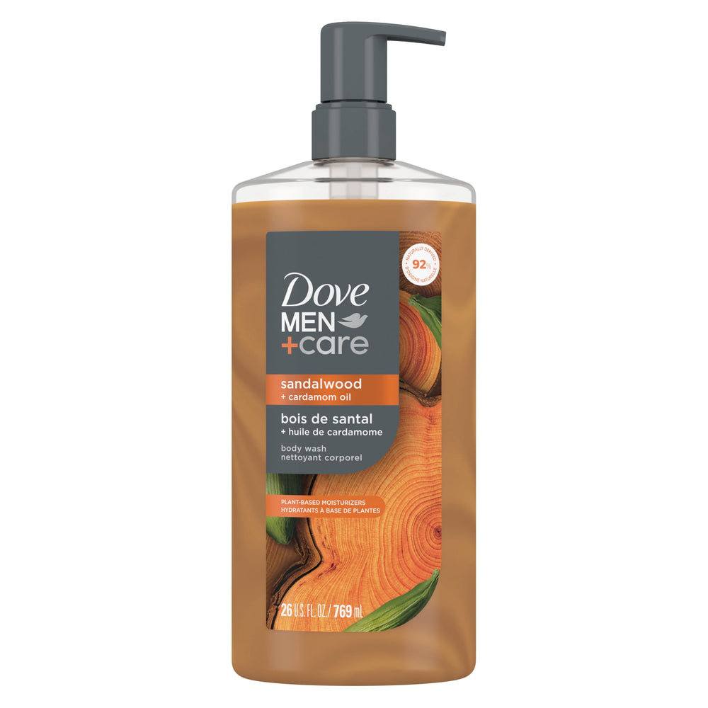 DOVE MEN + CARE: botella con sándalo y cardamomo, limpieza vigorizante.