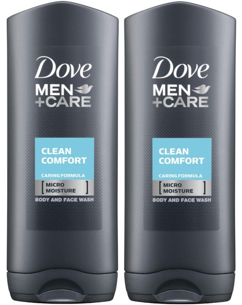 Dove Men Care, botella vertida, cuidado suave para rostro y cuerpo.