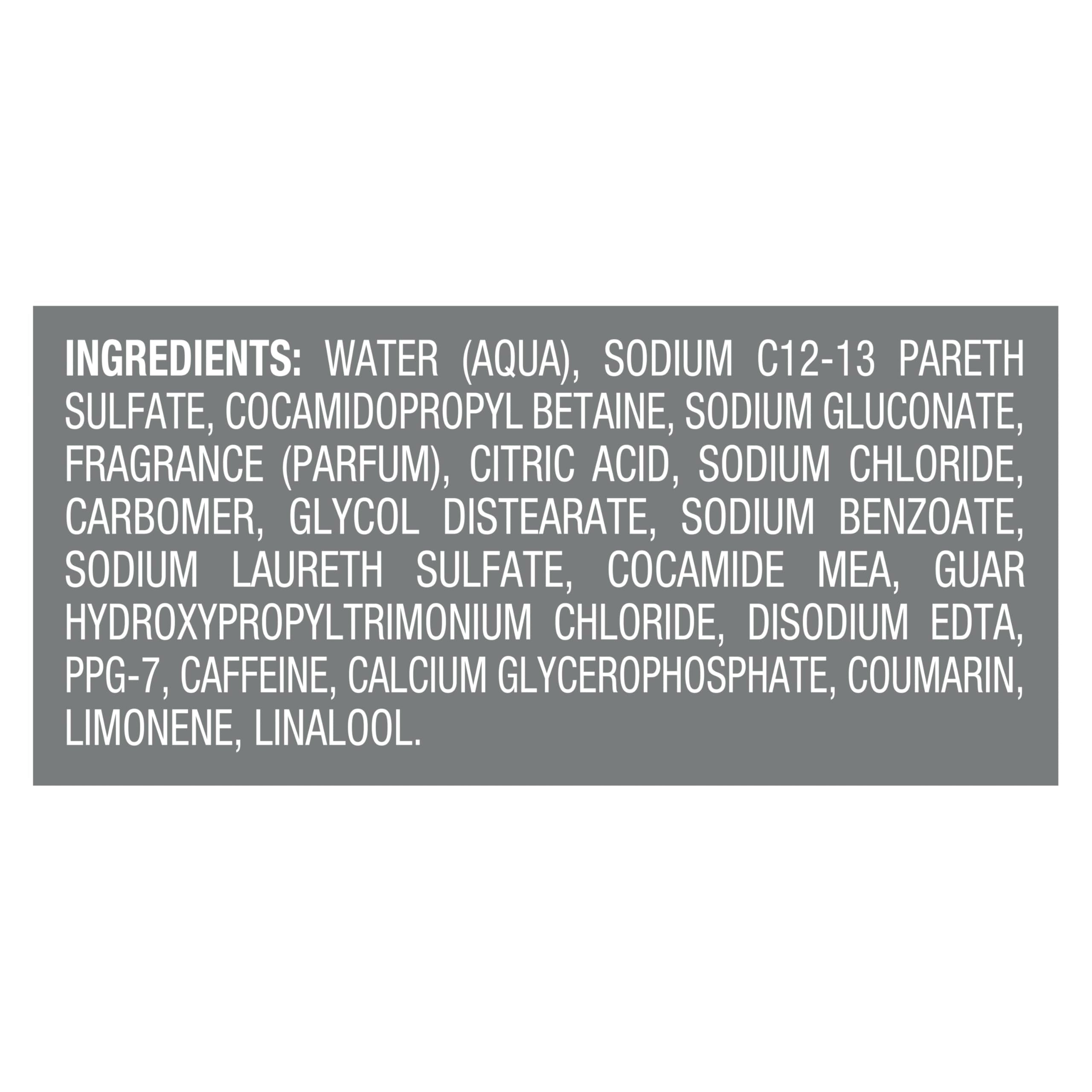 Dove Men Care bottle closeup label highlights cleansing power with calcium
