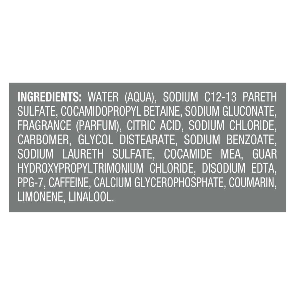 Dove Men Care bottle closeup label highlights cleansing power with calcium