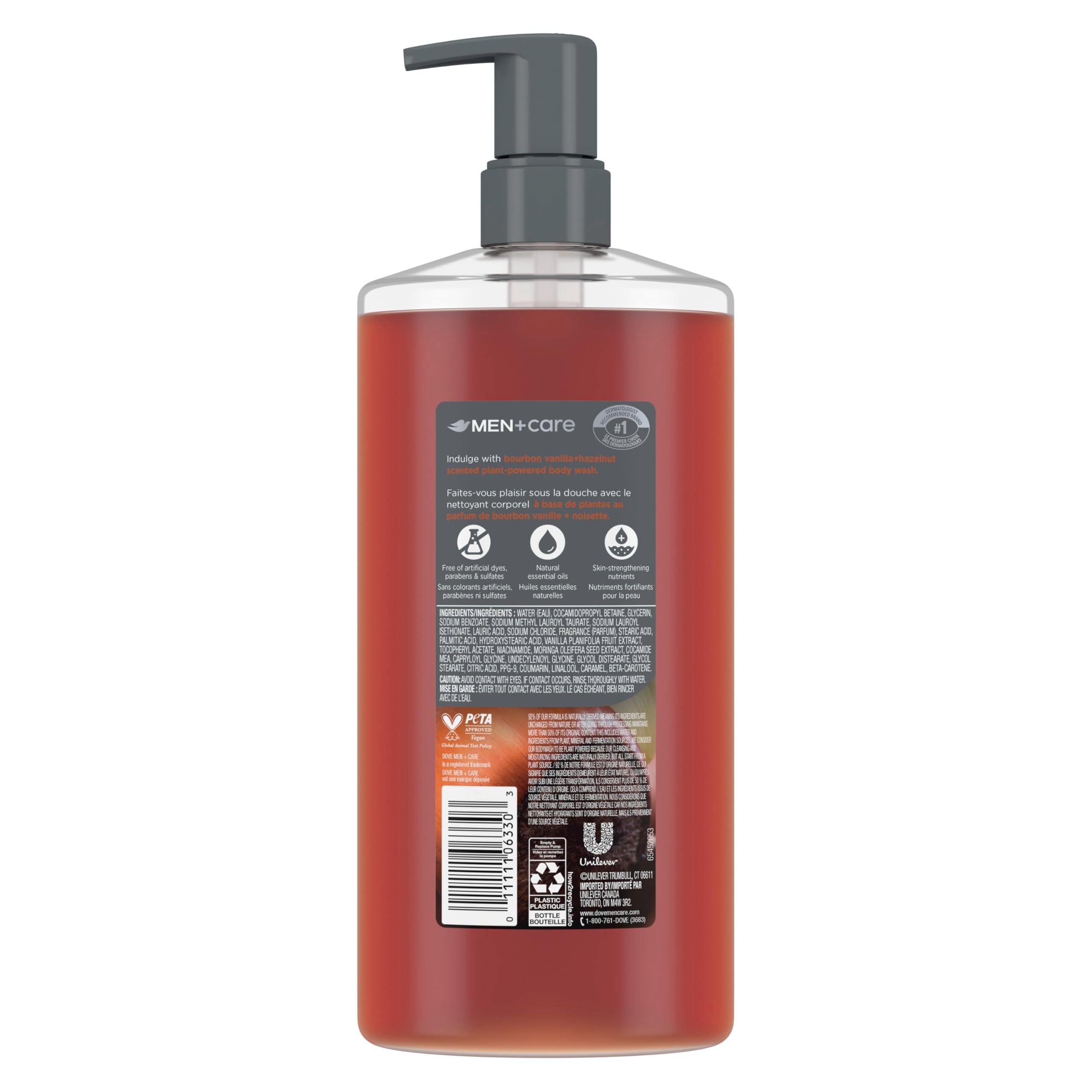 DOVE MEN + CARE Bourbon Vanilla Avellana textura suave que deja piel hidratada y fortalecida.