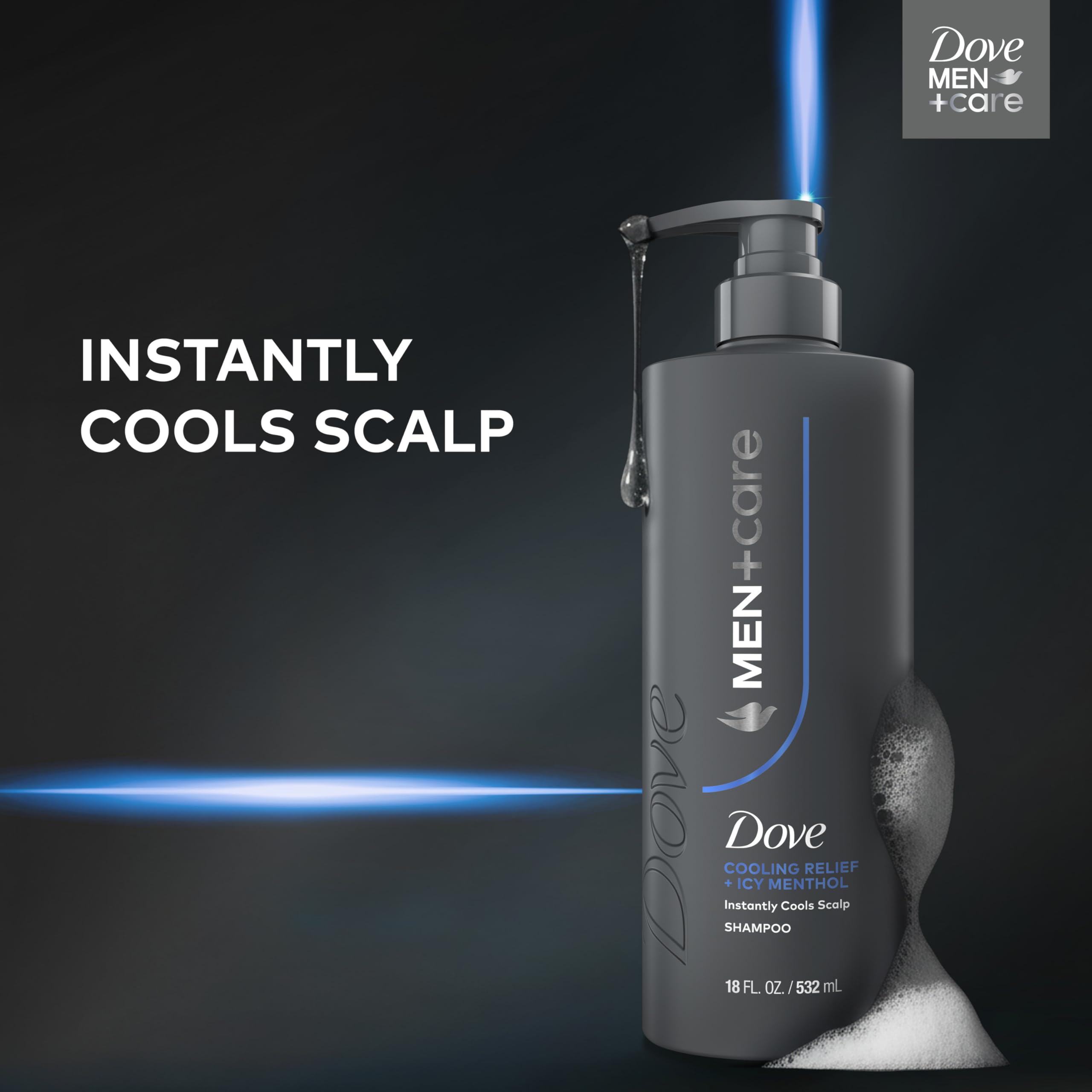 Dove Men+Care Champú Cooling Relief: protección proteica cuida la fibra capilar.