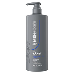 Dove Men+Care Champú Eucalipto Abedul: botella visible, limpieza revitalizante para el cabello.