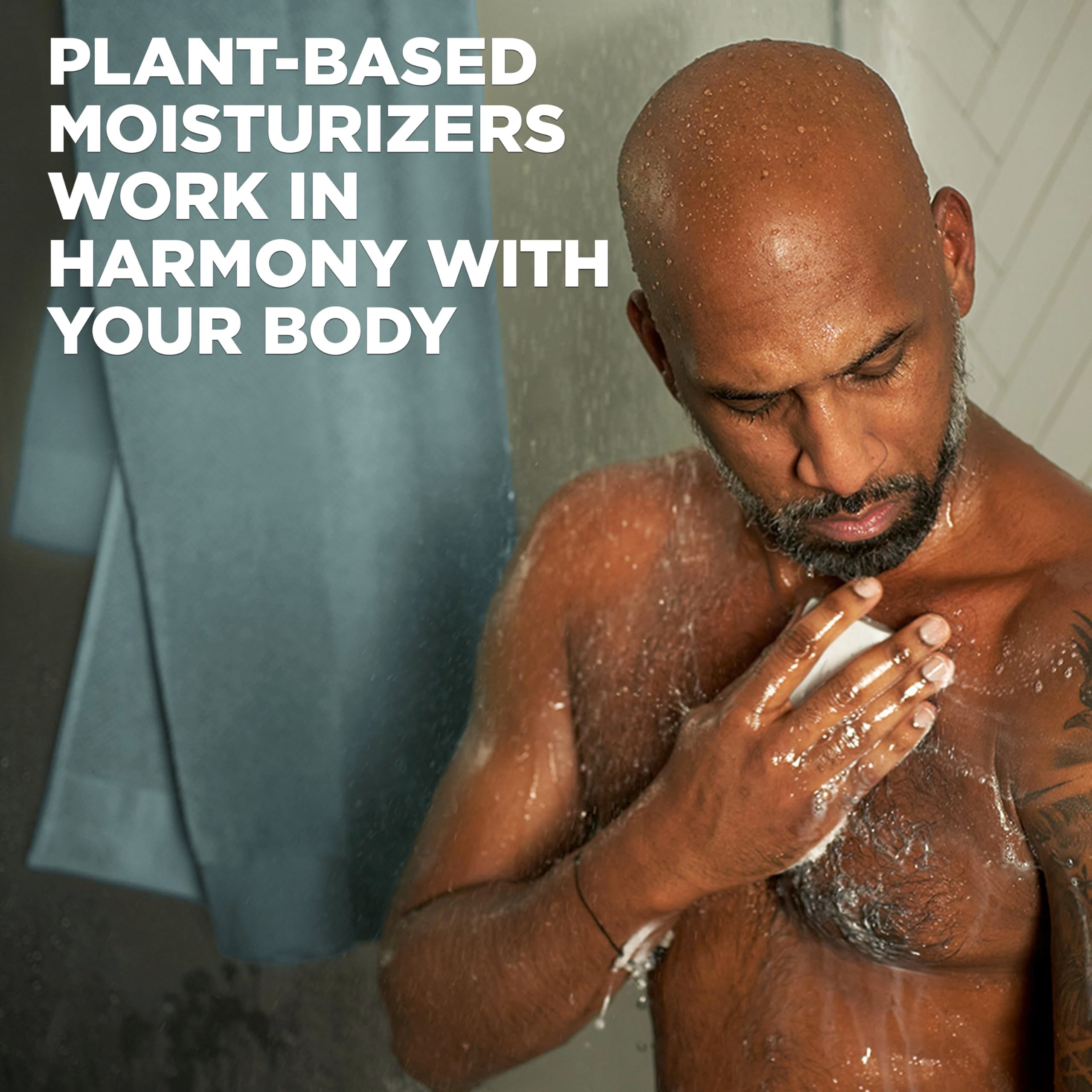 Dove Men+Care Charcoal Bar on skin and hair shows versatile cleansing.