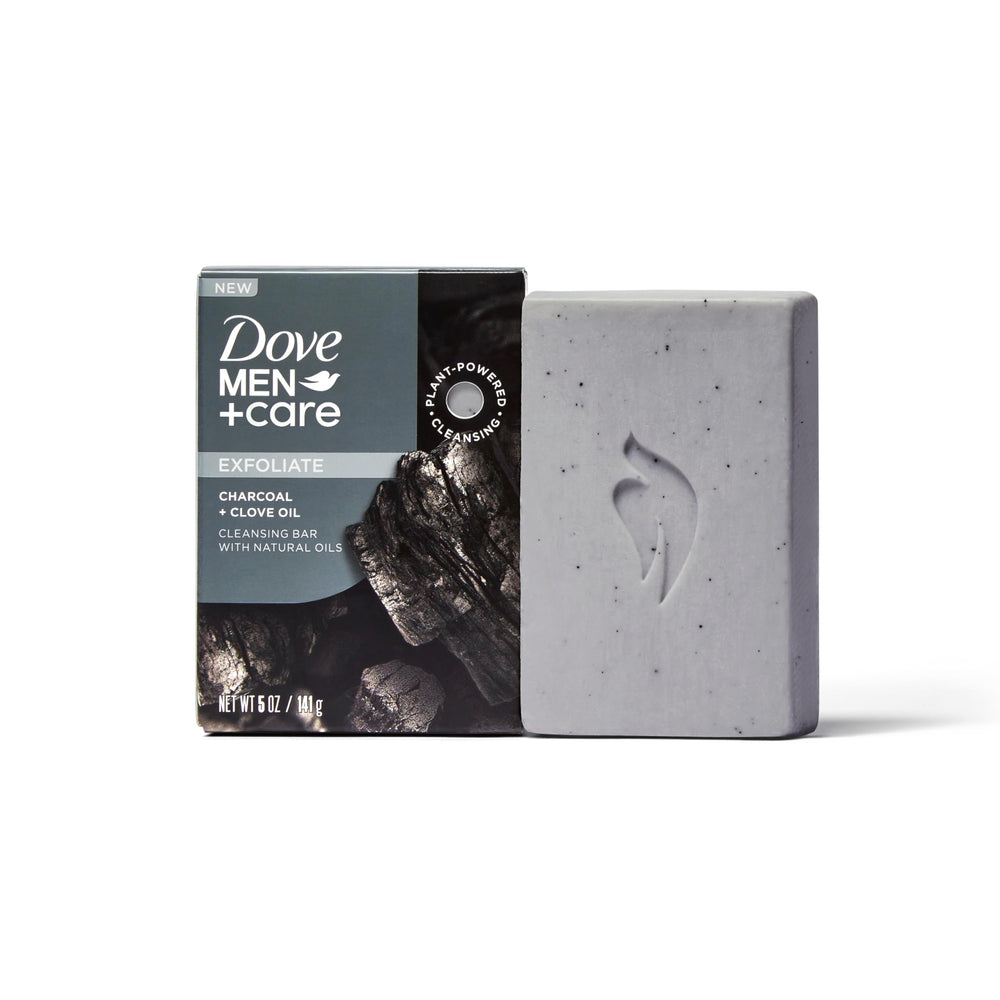 Dove Men+Care Charcoal Bar shaving edge conveys convenient grooming.
