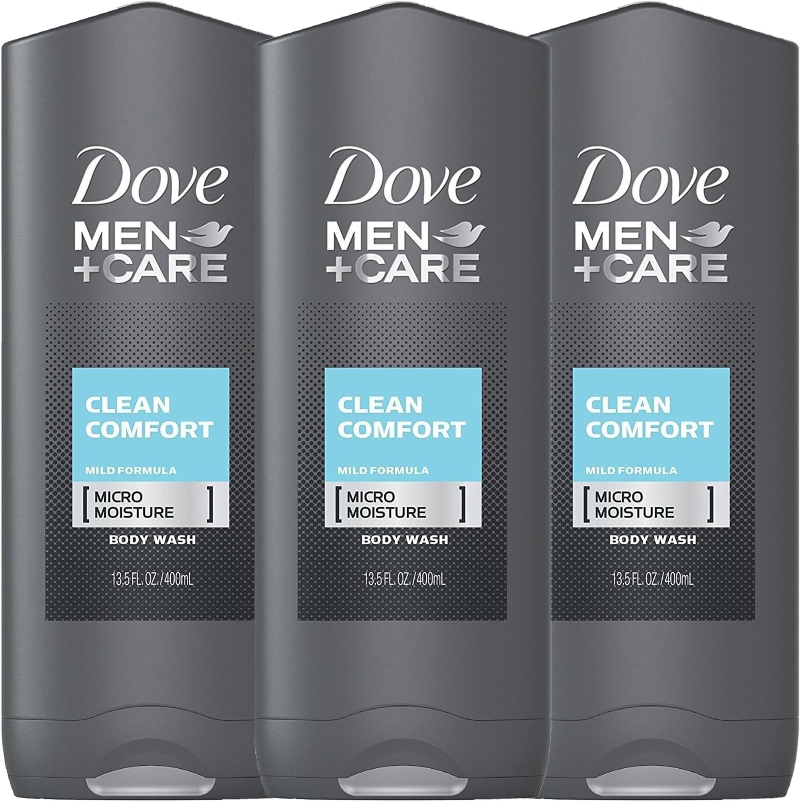 Dove Men Care Clean Comfort bottle pour for a refreshing, hydrating cleanse.