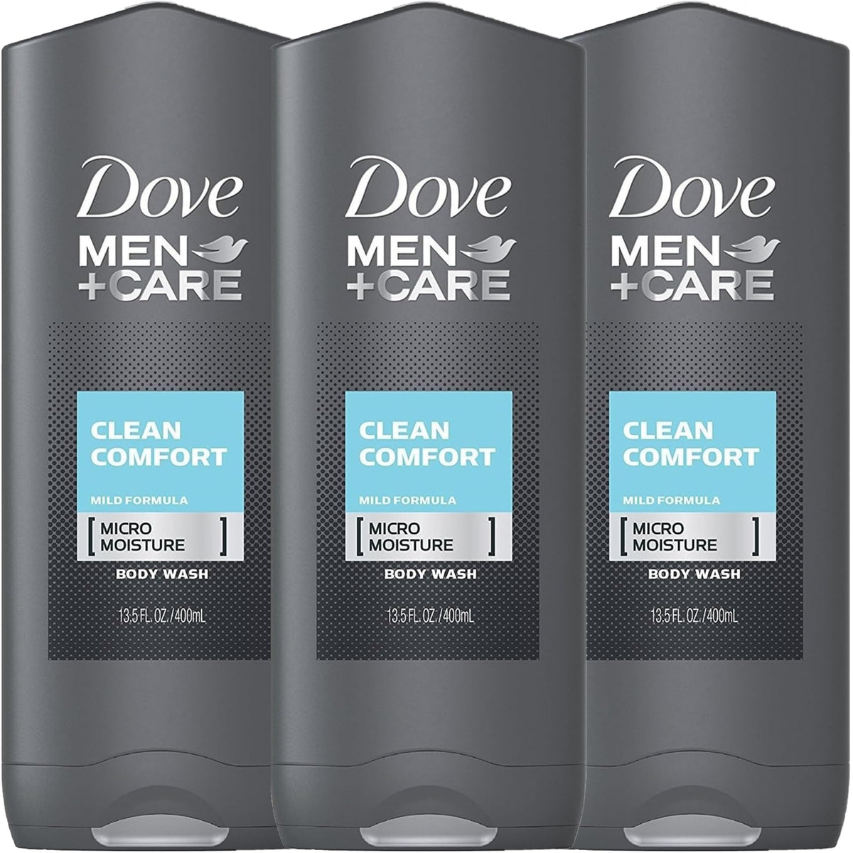 Dove Men Care Clean Comfort bottle pour for a refreshing, hydrating cleanse.
