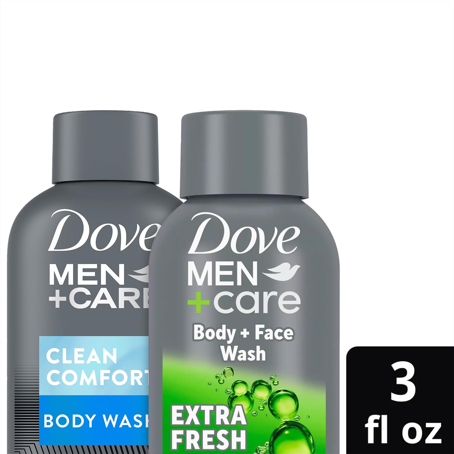 Dove Men+Care Clean Comfort bottle pour for travel.
