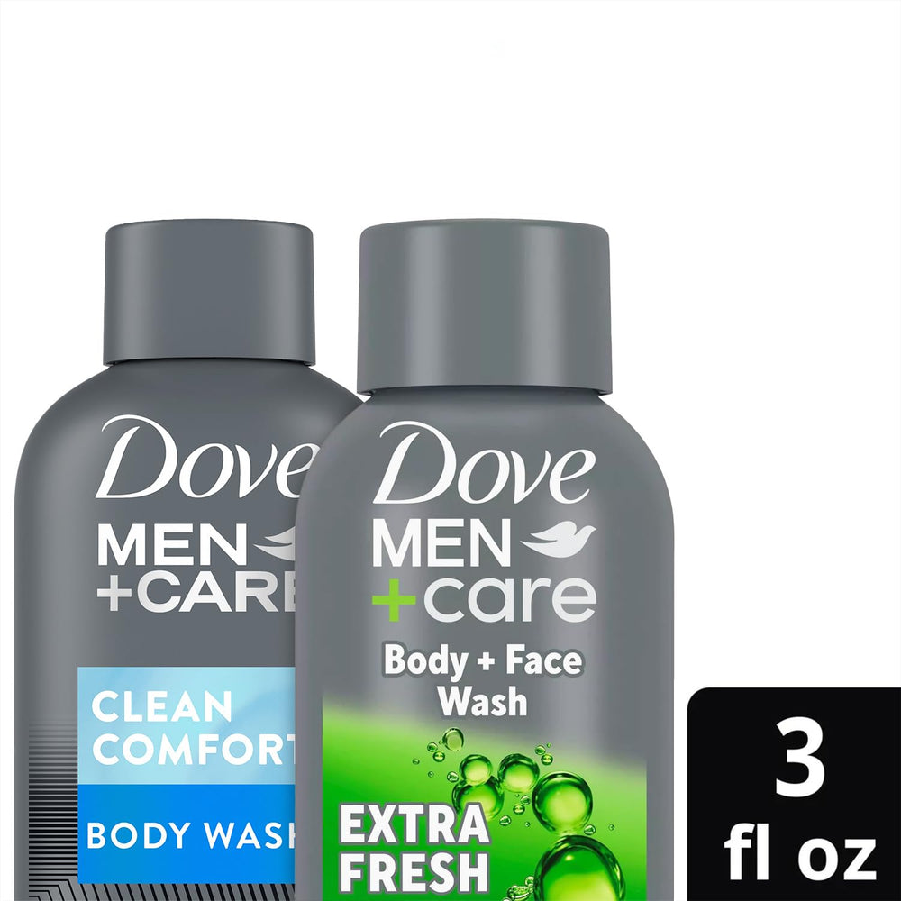 Dove Men+Care Clean Comfort bottle pour for travel.