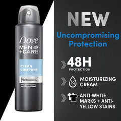 Dove Men+Care Clean Comfort spray in use for instant drying.
