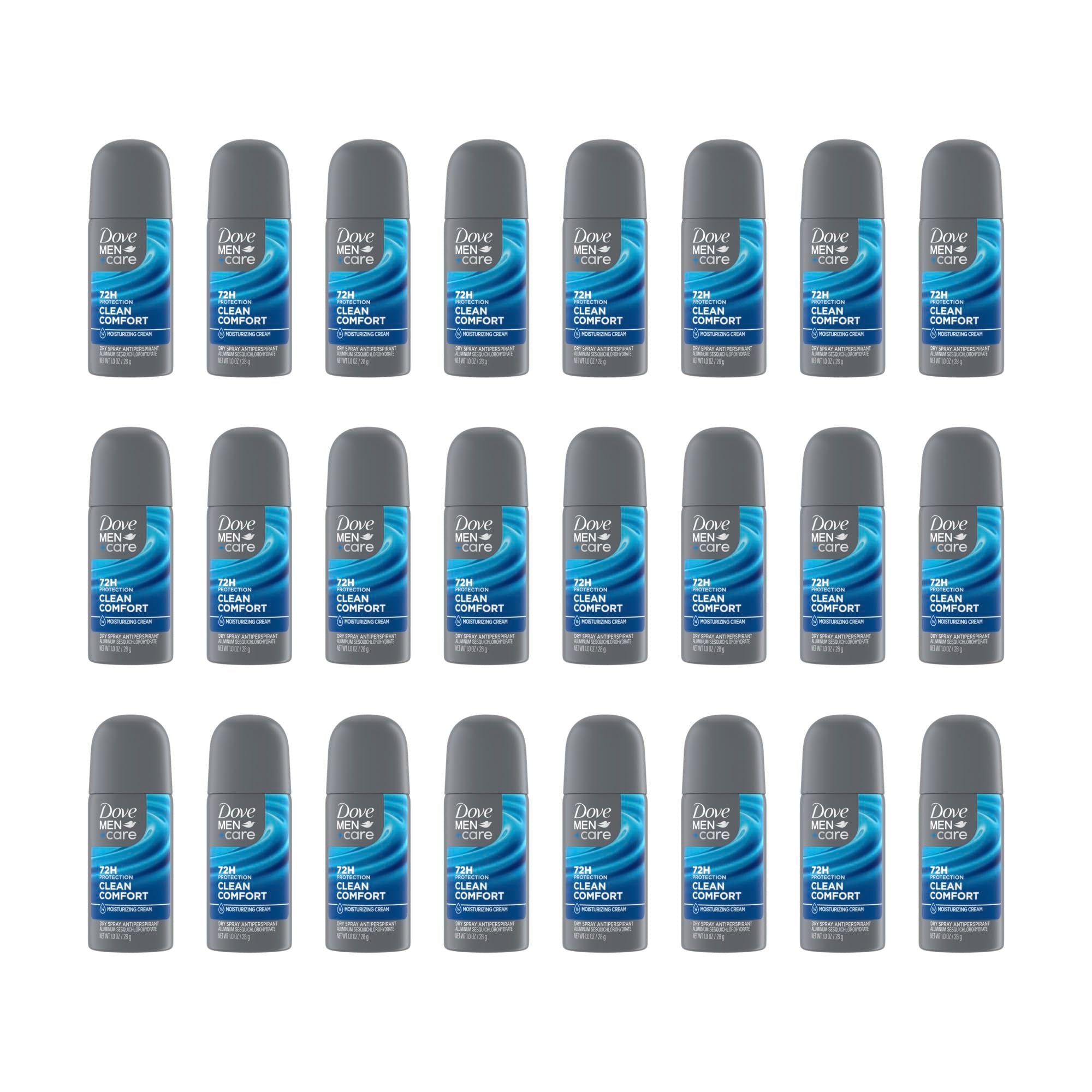 Dove Men+Care Clean Comfort dry spray can front shows quick-dry application for comfortable underarms.