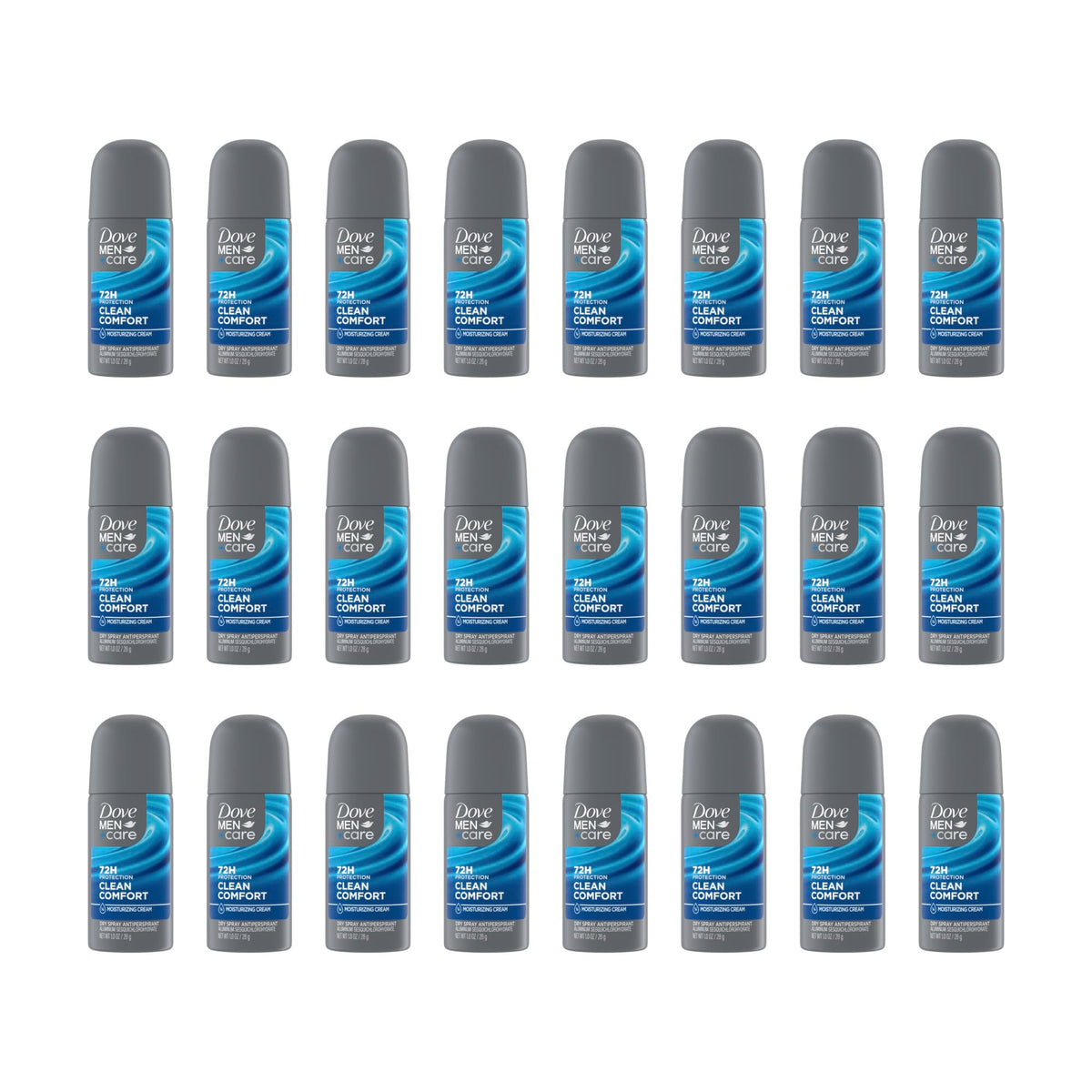 Dove Men+Care Clean Comfort dry spray can front shows quick-dry application for comfortable underarms.