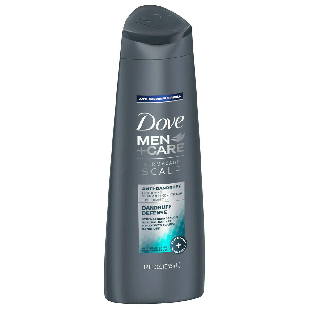 Dove Men+Care Dermacare, botella, dos en uno para cabello limpio y fortalecimiento.