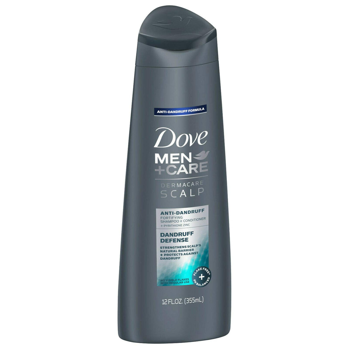 Dove Men+Care Dermacare, botella, dos en uno para cabello limpio y fortalecimiento.
